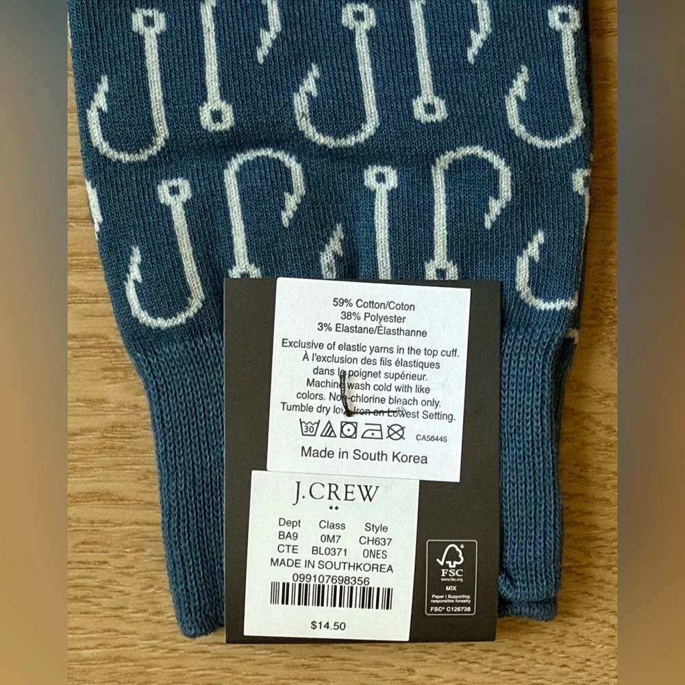 J. Crew Men’s Fish Hook socks - CH637 - NWT - One Size